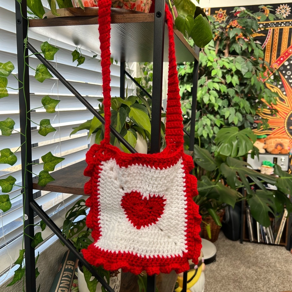 Handmade ❤️ red heart crossbody/ shoulder bag